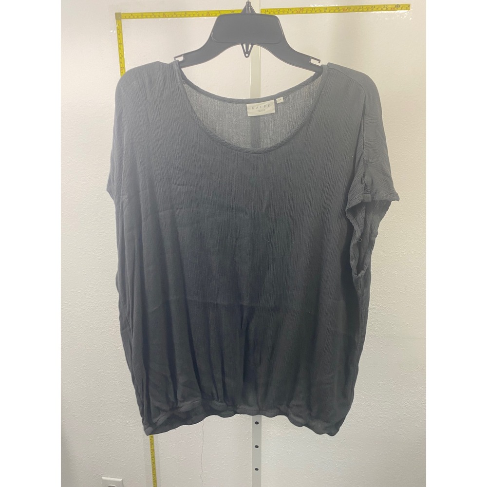 Kaffe Curve Black Textured Scoop Neck Short Sleeve Blouse Size 44‎